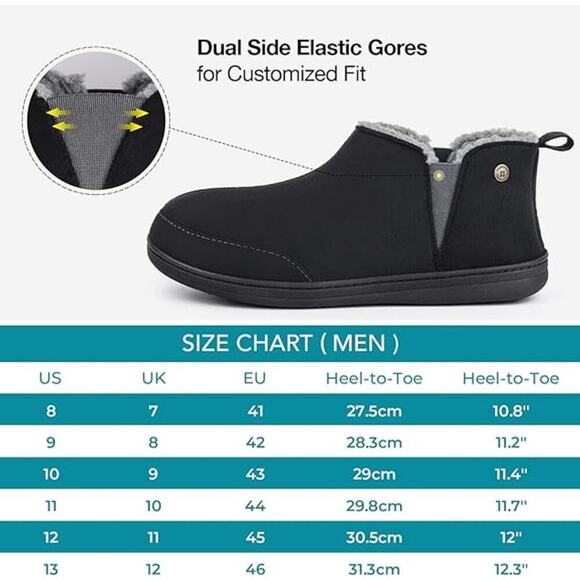 HomeTop Men's Soft Microsuede Sherpa Lined House Shoes with Elastic Dual Gores - Picture 4 of 6